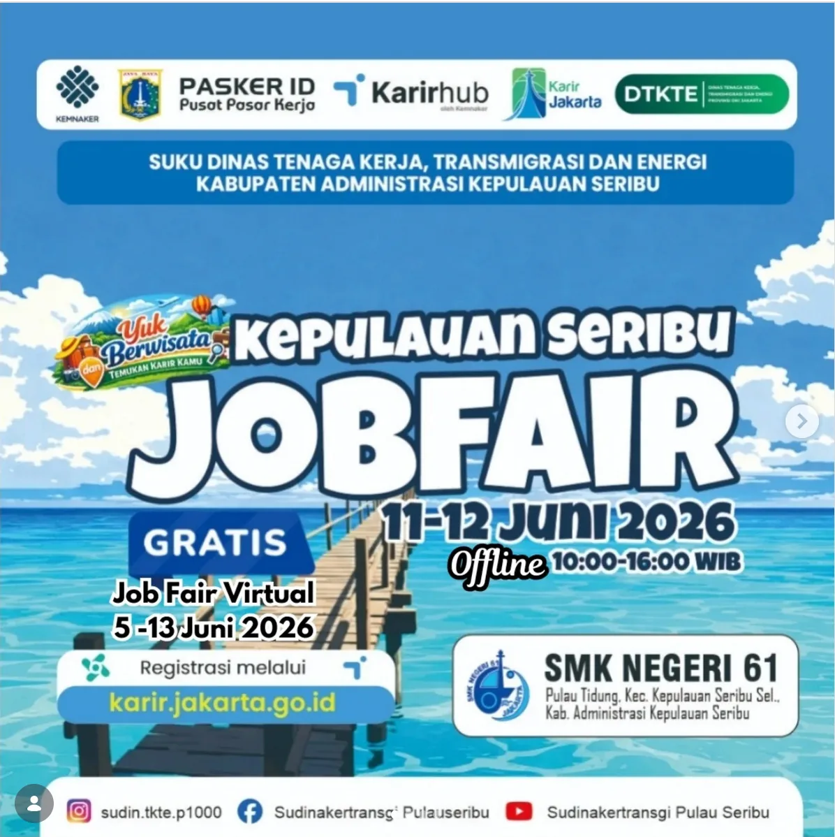 Job Fair Kabupaten Subang 2026 (Suku Dinas TKTE Wilayah Kepulauan Seribu) : 10-11 Juni 2026